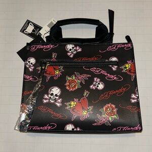 Ed Hardy Black and Pink Graphic Laptop Bag